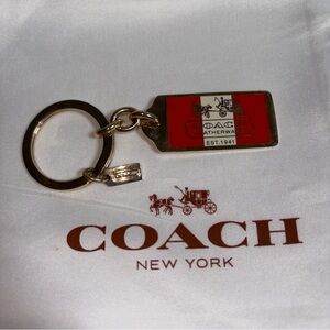 Vintage Coach Enamel Hang Tag Key Chain Red White 1990s - 2000s.